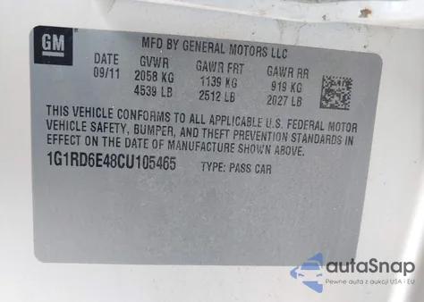 2012 Chevrolet Volt from USA, damaged, VIN 1G1RD6E48CU105465